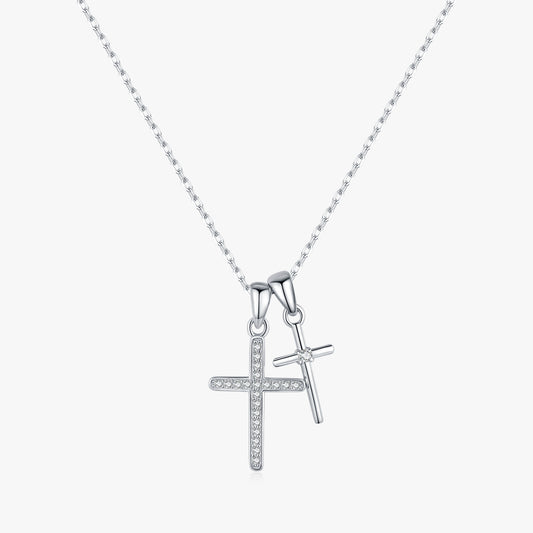 1 Piece 925 Sterling Silver Cross Zircon 14K Gold Plated Rhodium Plated 925 Sterling Silver Cable Chain Pendant Necklace